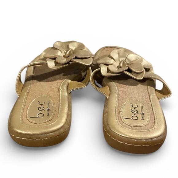 Born Flip Flop Sandals Women's 7 Gold Leather Flower Accent Comfort Flats - Picture 6 of 9